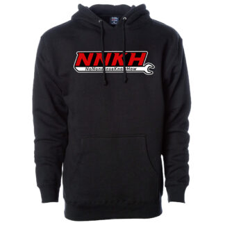 NNKH Logo Black Heavyweight Hoodie (Red NNKH / White Outline)