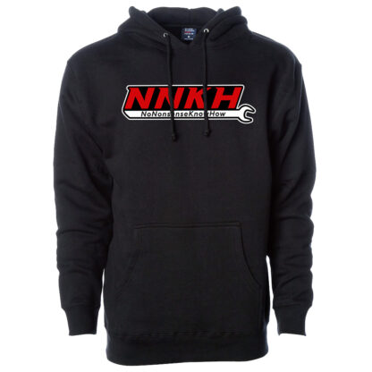 NNKH Logo Black Heavyweight Hoodie (Red NNKH / White Outline)