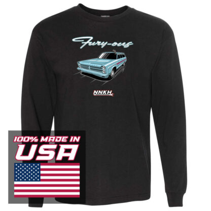 USA-made Fury-ous Wagon with Squirrel Leo Long Sleeve Shirt