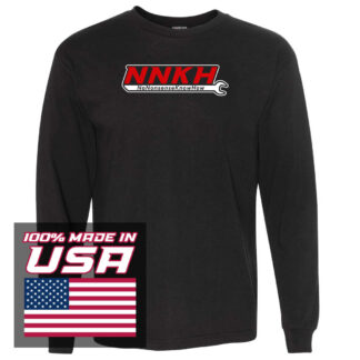 USA-made NNKH Logo Long Sleeve Shirt (Red NNKH / White Outline)