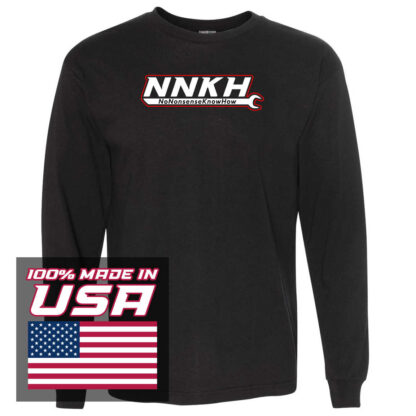 USA-made NNKH Logo Long Sleeve Shirt (White NNKH / Red Outline)
