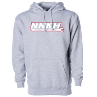 NNKH Logo Gray Heavyweight Hoodie (White NNKH / Red Outline)