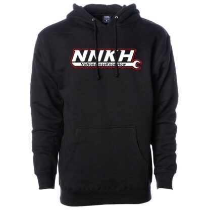 NNKH Logo Black Heavyweight Hoodie (White NNKH / Red Outline)